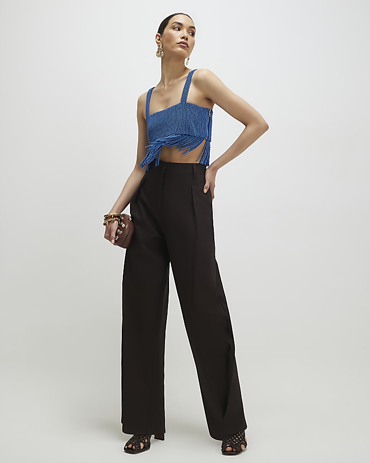 Blue Beaded Crop Top