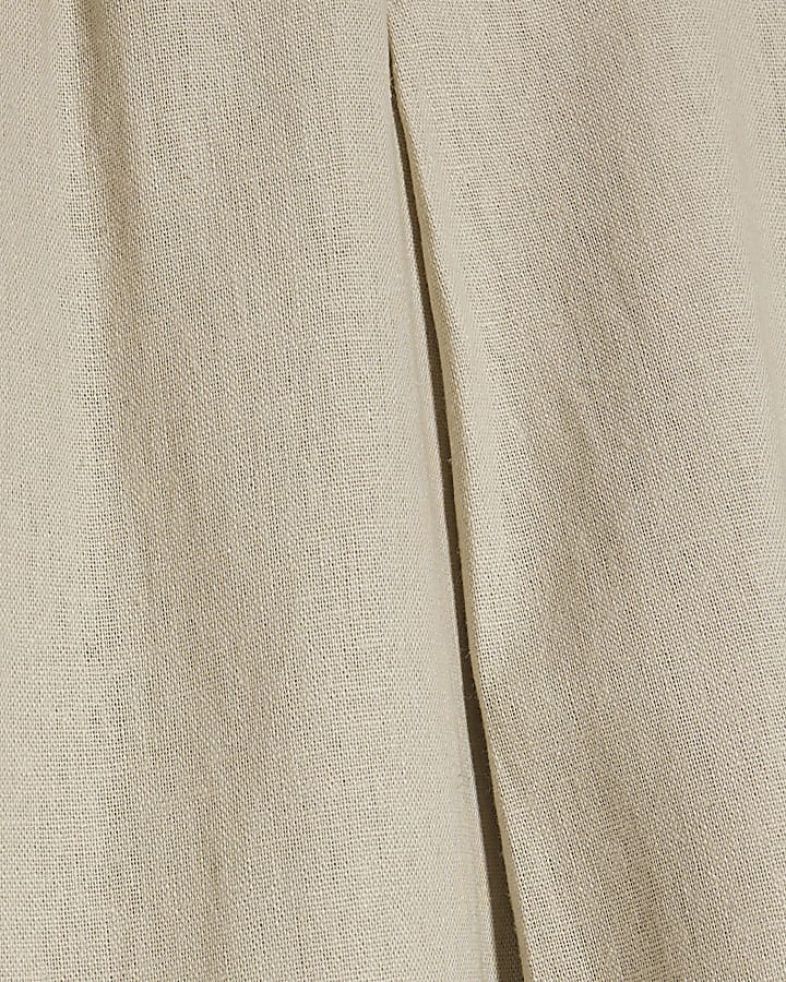 Beige Linen Blend Tailored Trousers