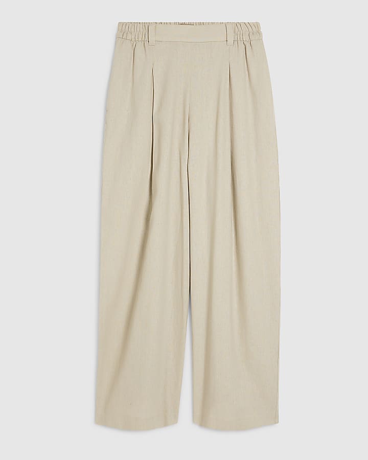 Beige Linen Blend Tailored Trousers