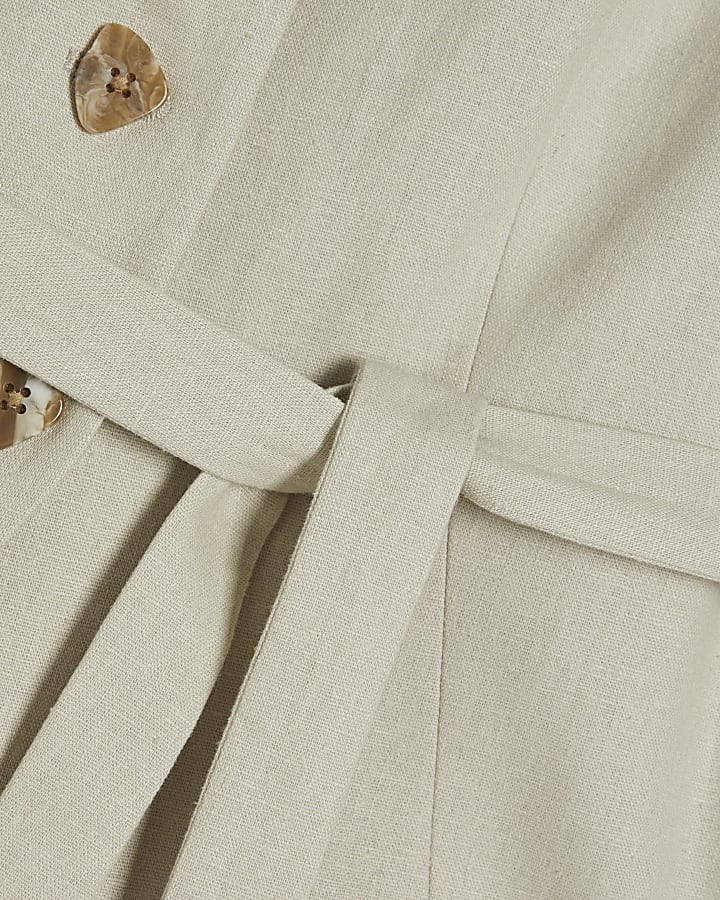 Beige Linen Blend Sleeveless Tie Waist Top