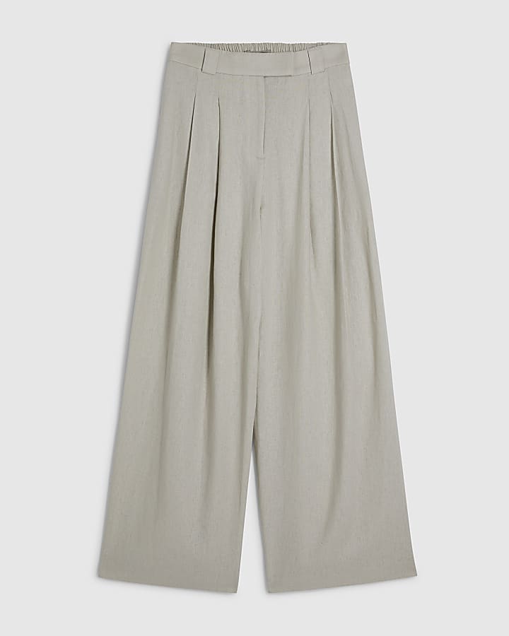 Beige Tailored Wide Leg Trousers