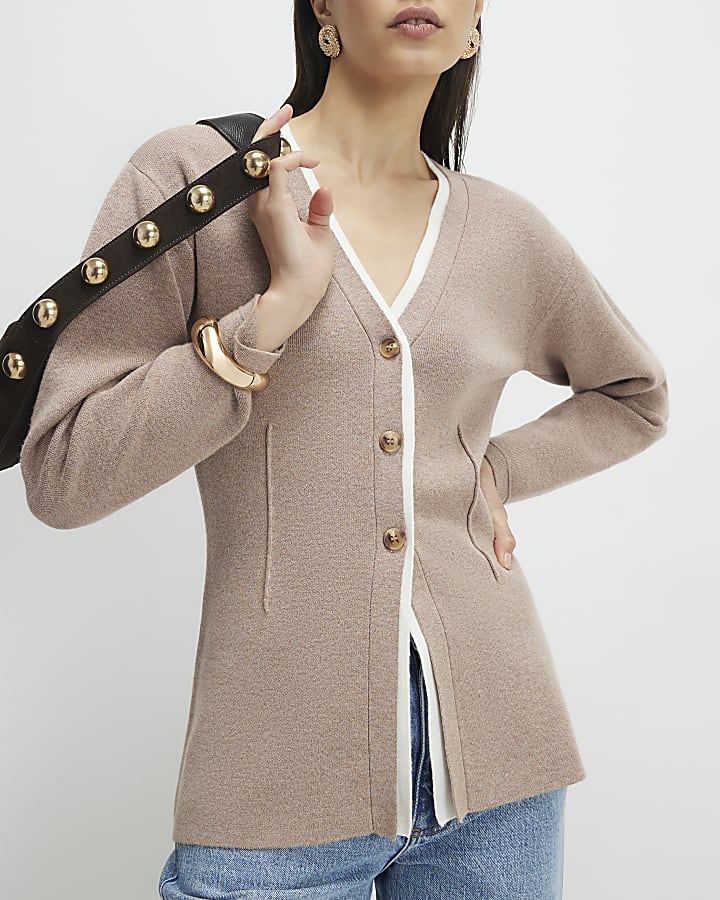 Beige Double Layer Cardigan