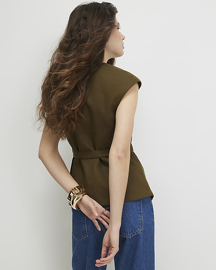 Khaki Tie Waist Top