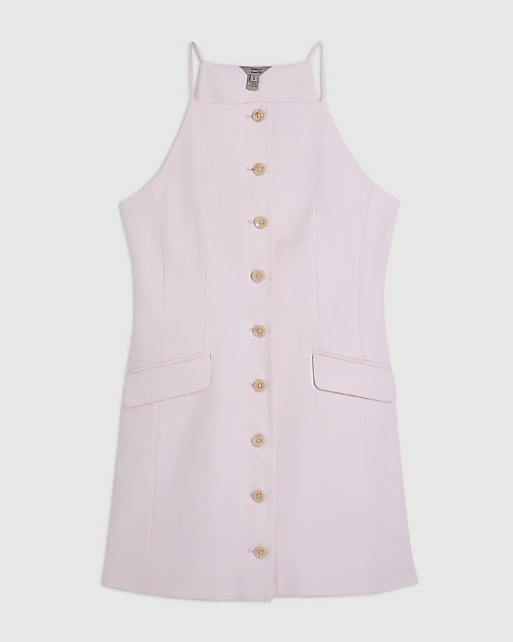 Pink Sleeveless Button Mini Dress