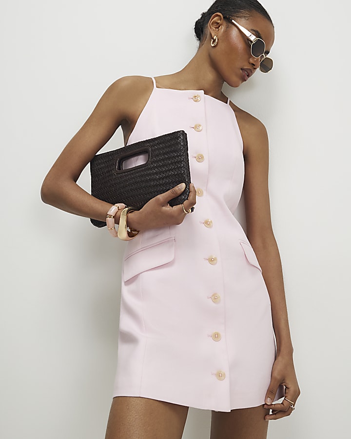 Pink Sleeveless Button Mini Dress