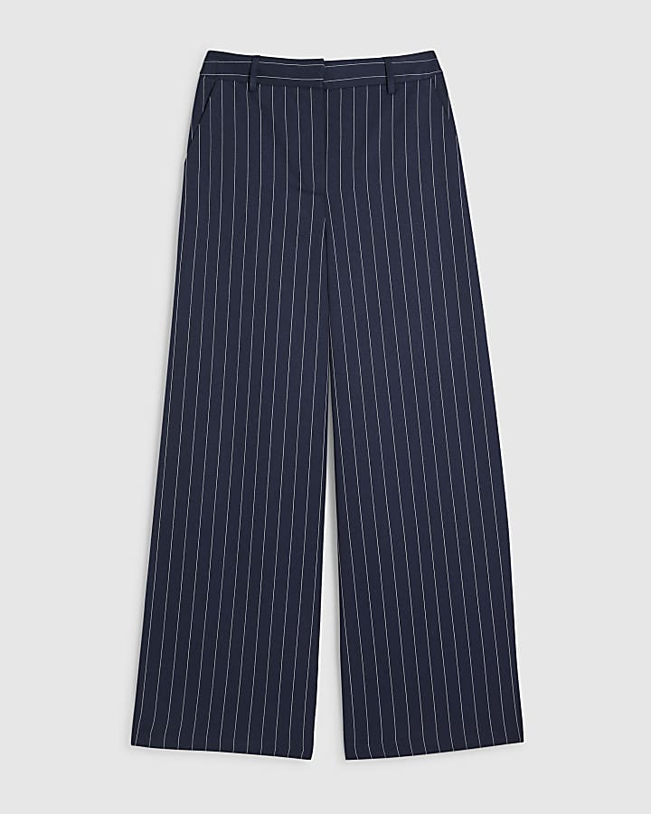 Navy Tailored Pinstripe Wide Leg Trousers