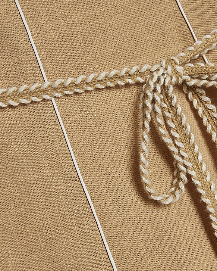 Beige Piped Rope Belted Midi Dress