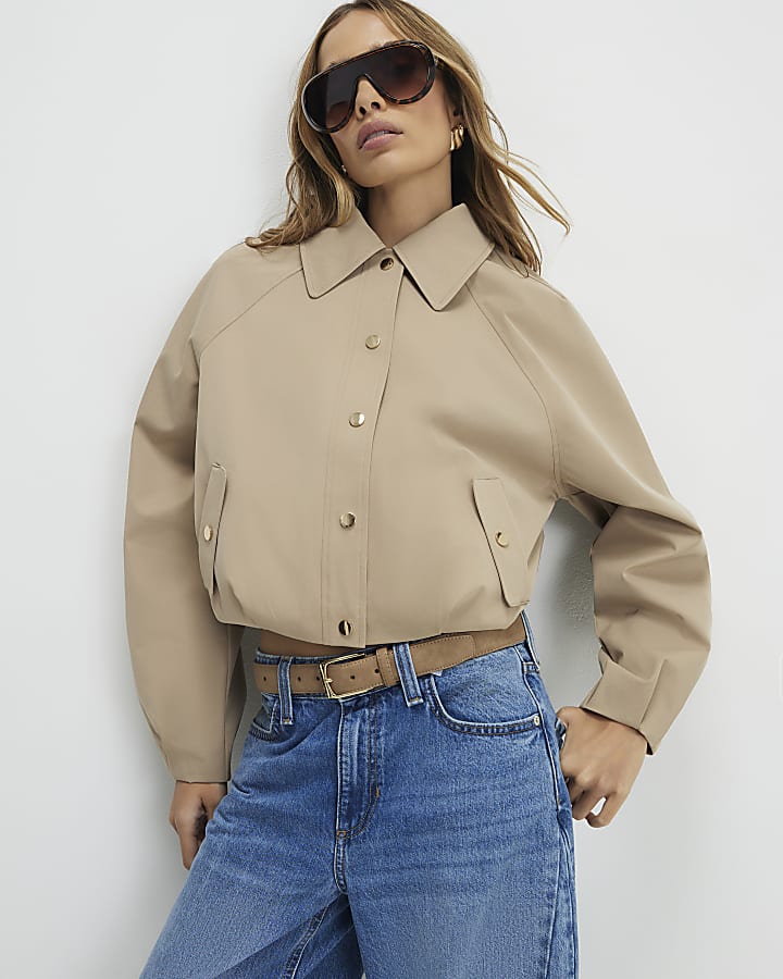Beige Bubble Hem Bomber Jacket