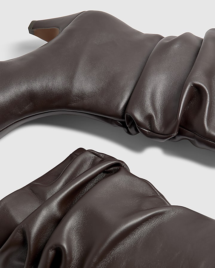 Brown Faux Leather Slouch Ankle Boots