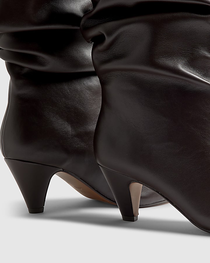 Brown Faux Leather Slouch Ankle Boots