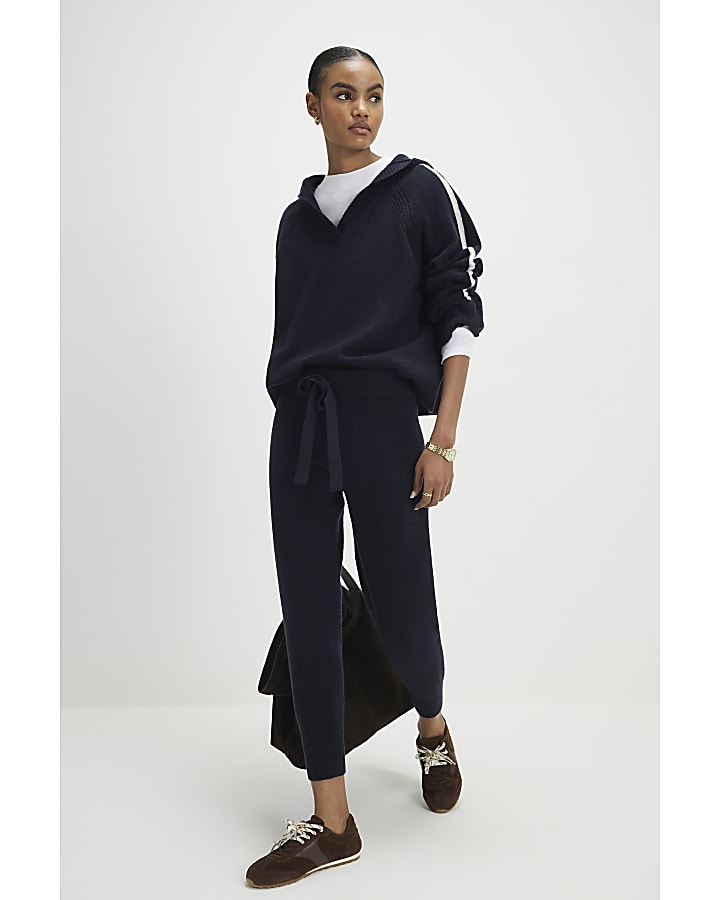 Navy Tipped Hooded Jumper
