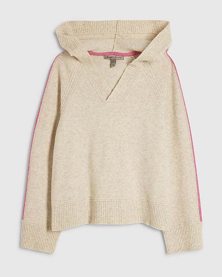 Beige Tipped Hooded Jumper