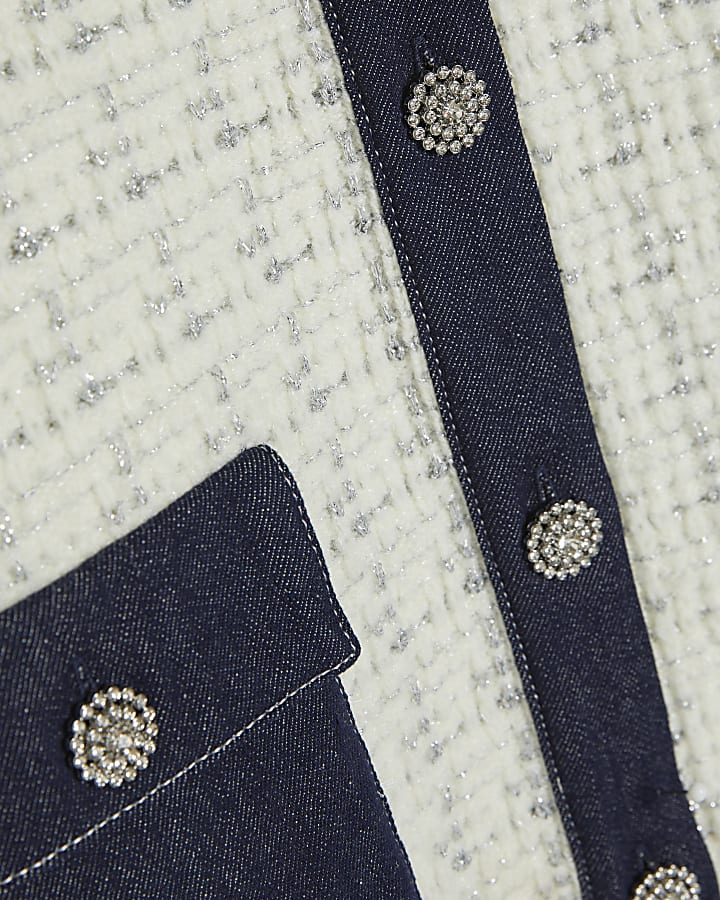 Cream Boucle Denim Mix Cardigan