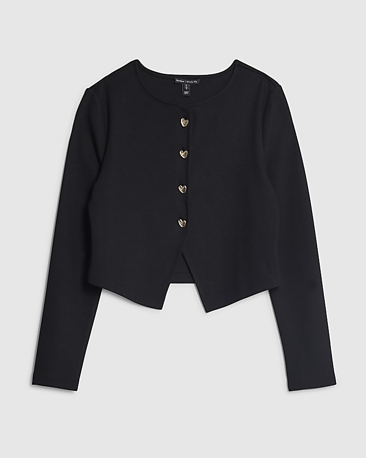 Black Long Sleeve Cropped Heart Cardigan