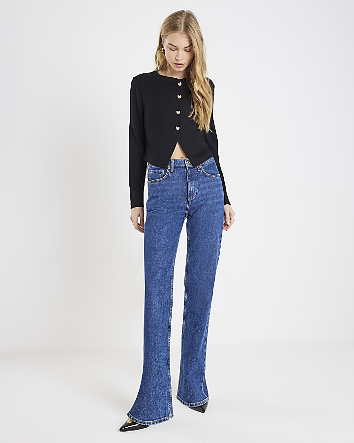 Black Long Sleeve Cropped Heart Cardigan