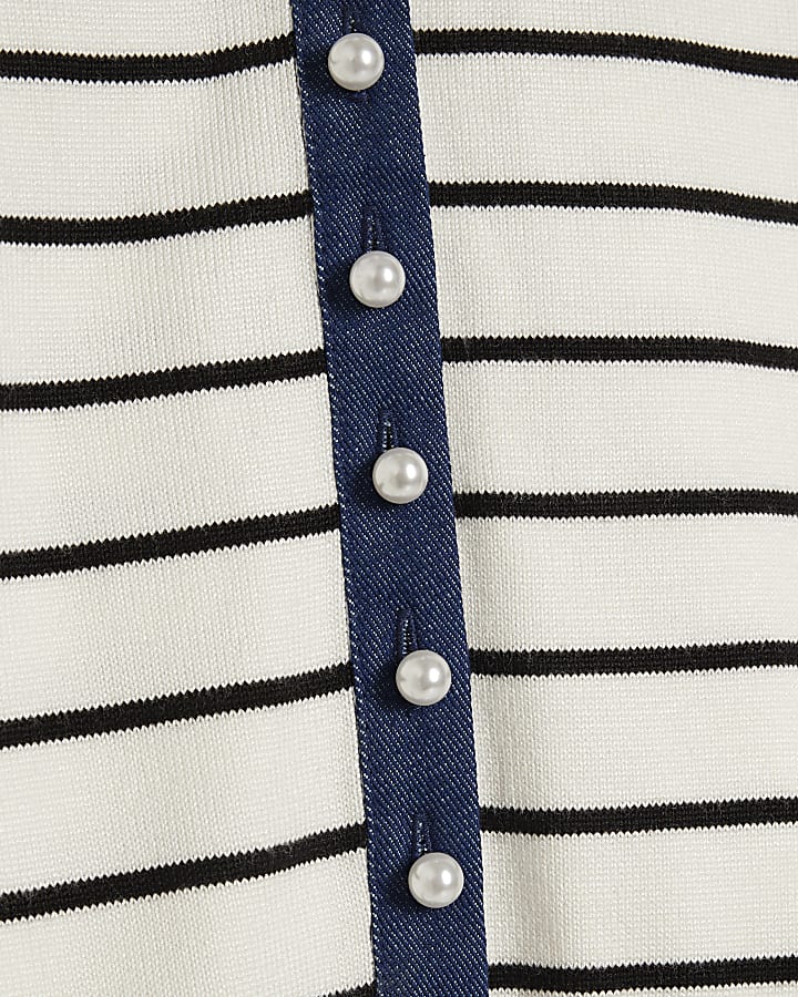 Cream Stripe Denim Detail Knitted Top