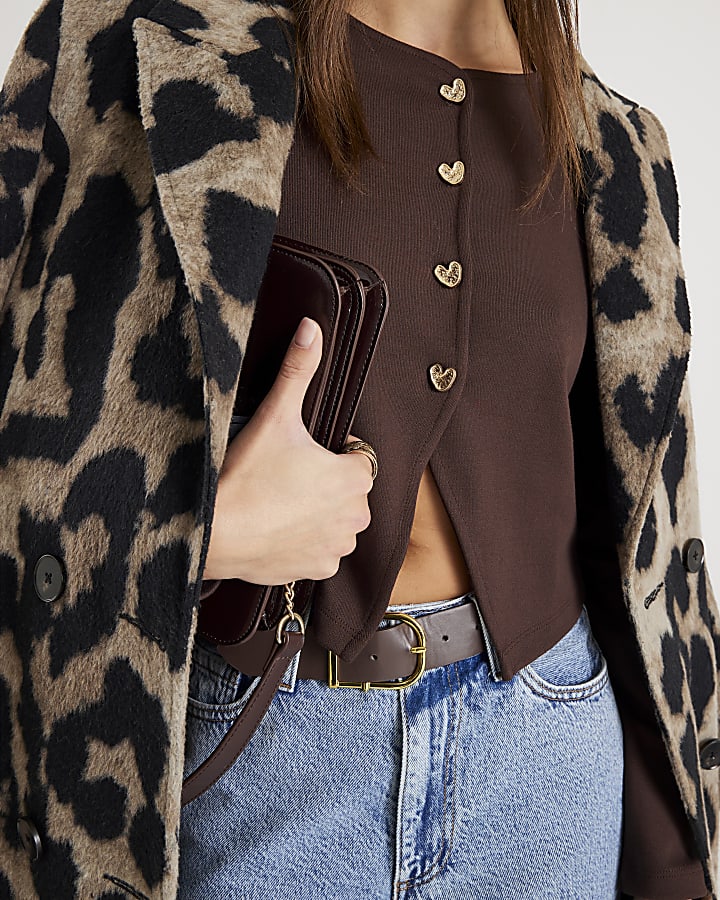 Brown Cropped Heart Cardigan