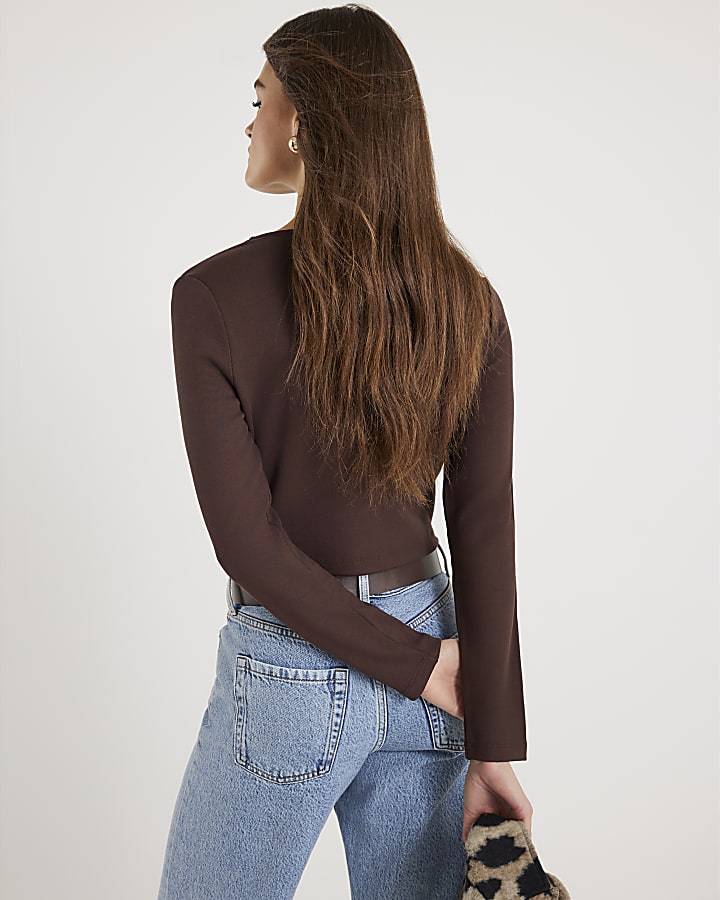 Brown Cropped Heart Cardigan