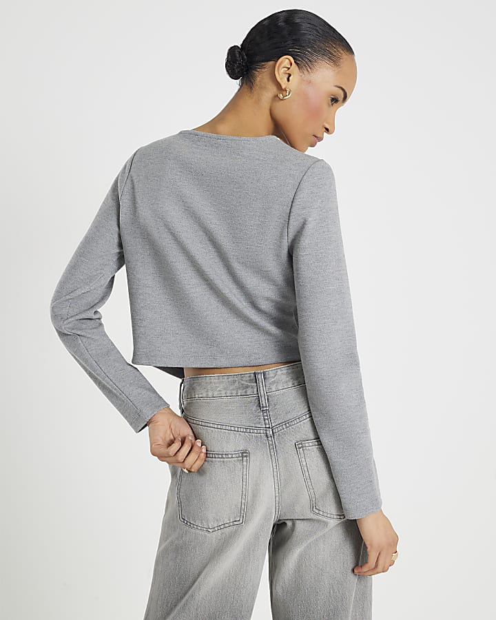 Grey Long Sleeve Cropped Heart Cardigan