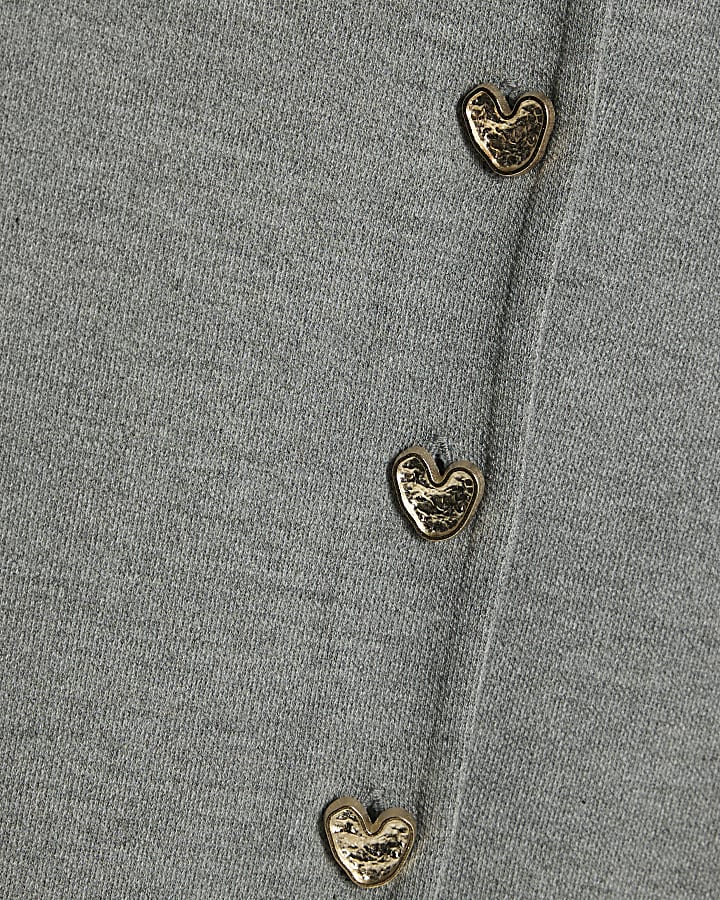 Grey Long Sleeve Cropped Heart Cardigan
