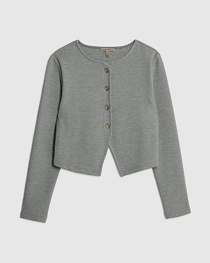 Grey Long Sleeve Cropped Heart Cardigan