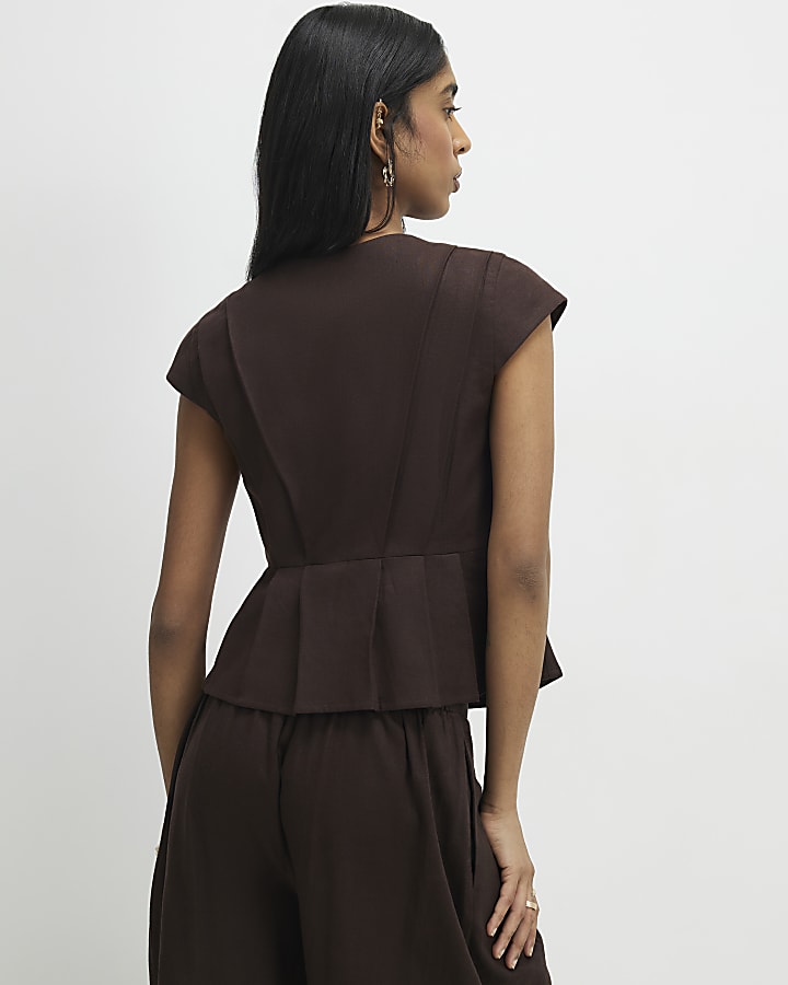 Brown Pleat Detail Top