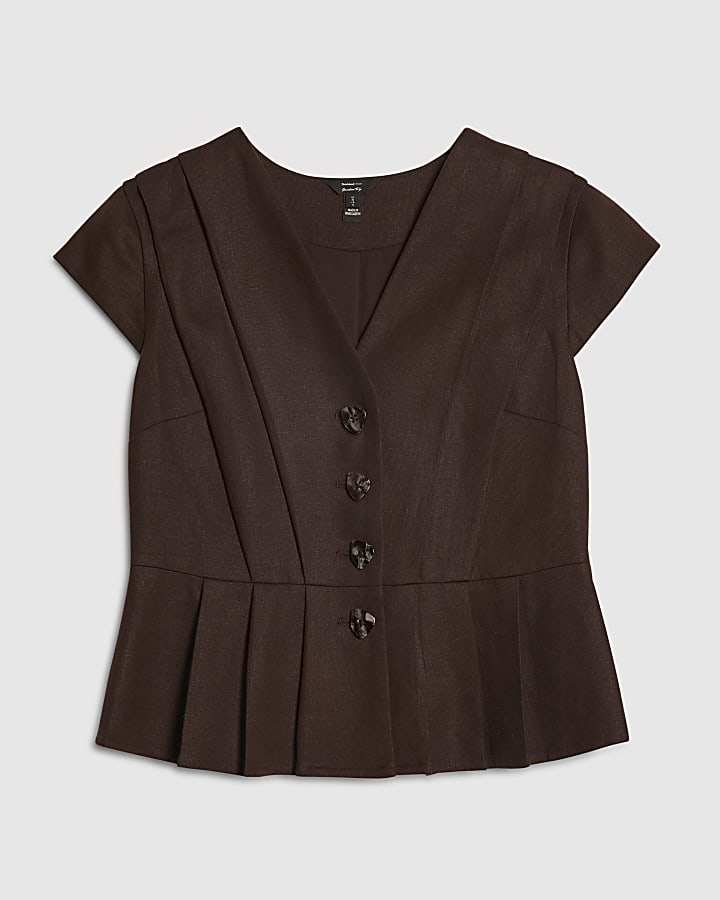 Brown Pleat Detail Top