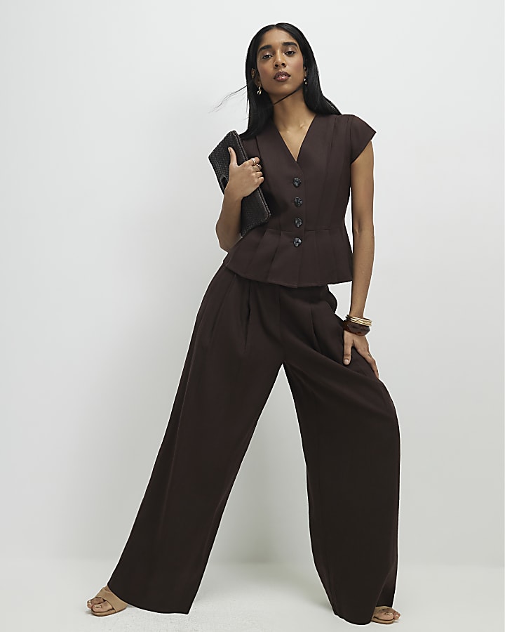 Brown Pleat Detail Top