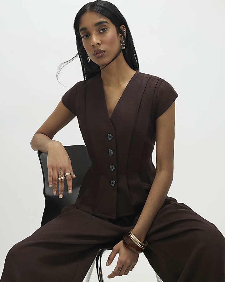 Brown Pleat Detail Top