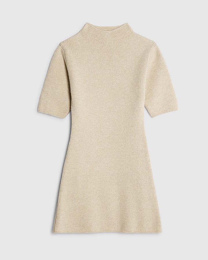 Cream High Neck Cosy Mini Dress