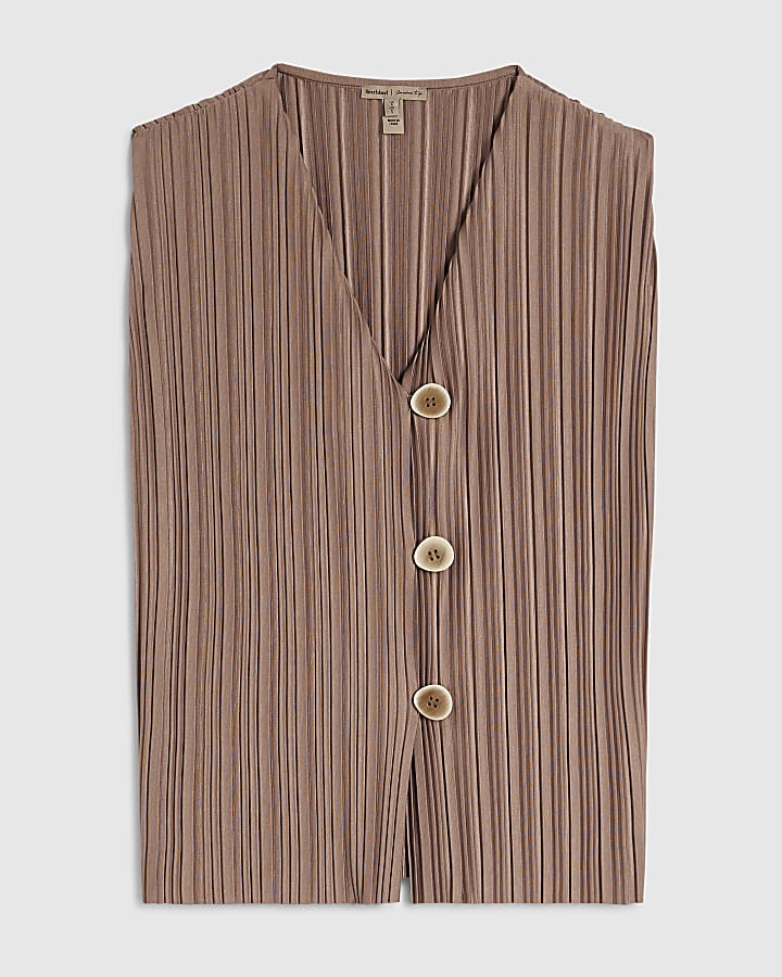 Beige Plisse Waistcoat