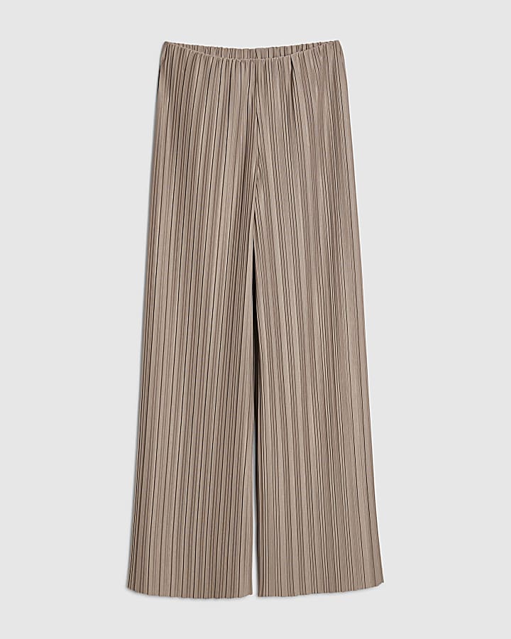 Grey Plisse Wide Leg Trousers
