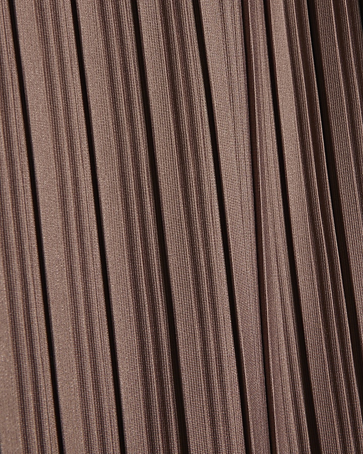 Beige Plisse Wide Leg Trousers