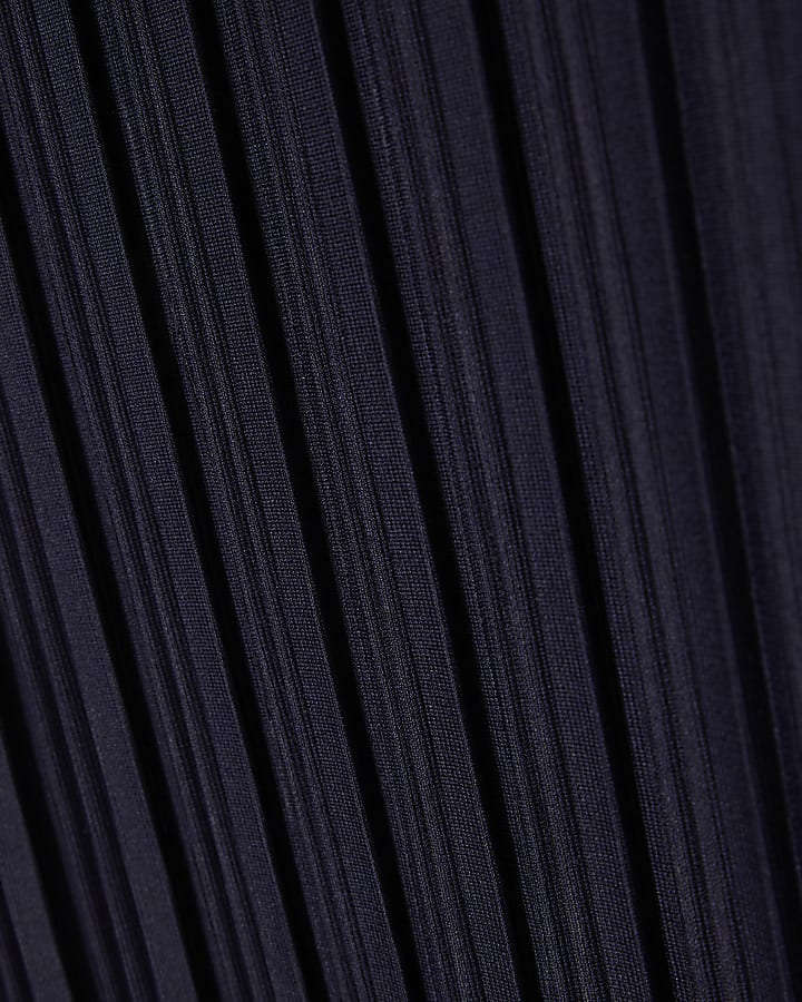 Navy Plisse Wide Leg Trousers