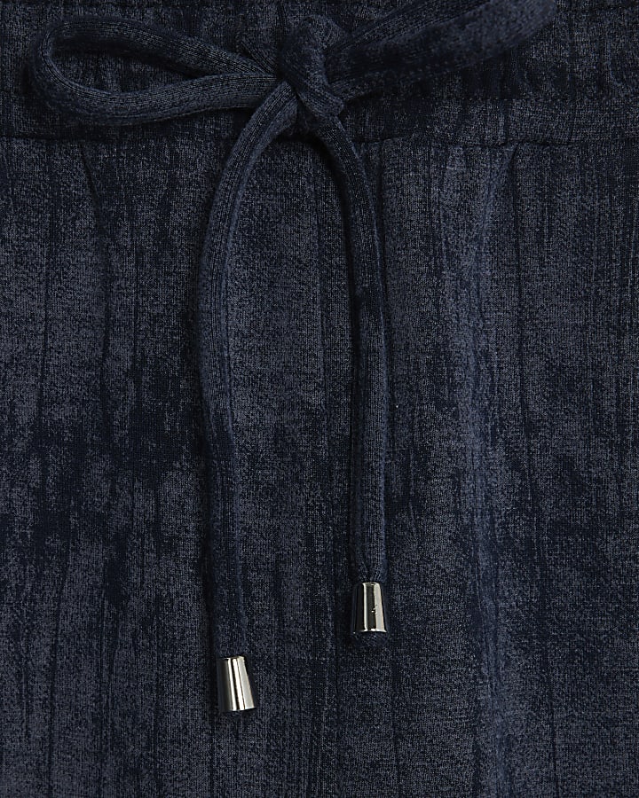 Petite Navy Premium Crinkle Wide Leg Joggers