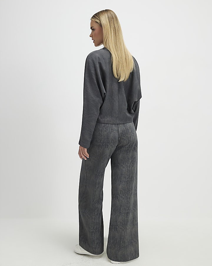 Petite Brown Premium Crinkle Wide Leg Joggers