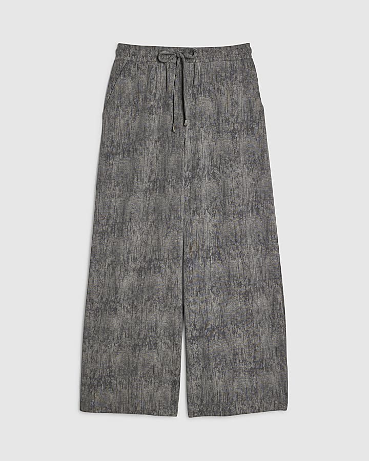 Petite Brown Premium Crinkle Wide Leg Joggers