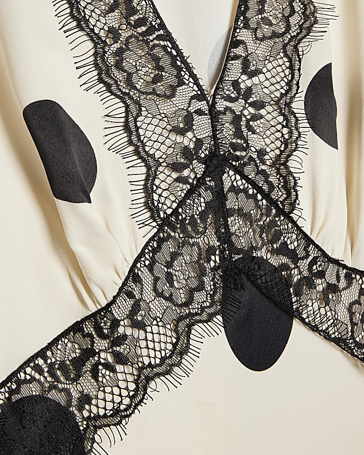 White Satin Polka Dot Midi Slip Dress