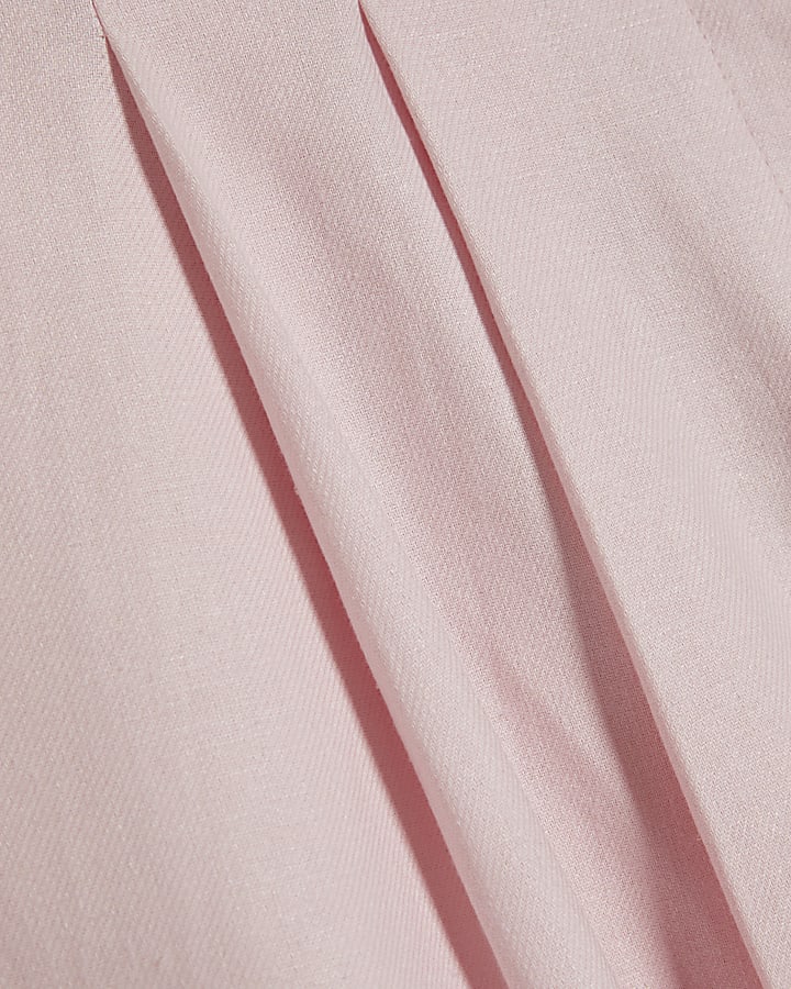 Pink Linen Look Belted Wide Leg Trousers