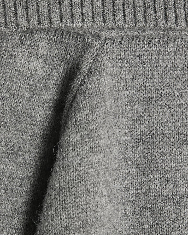 Grey Knitted Long Sleeve Bardot Top