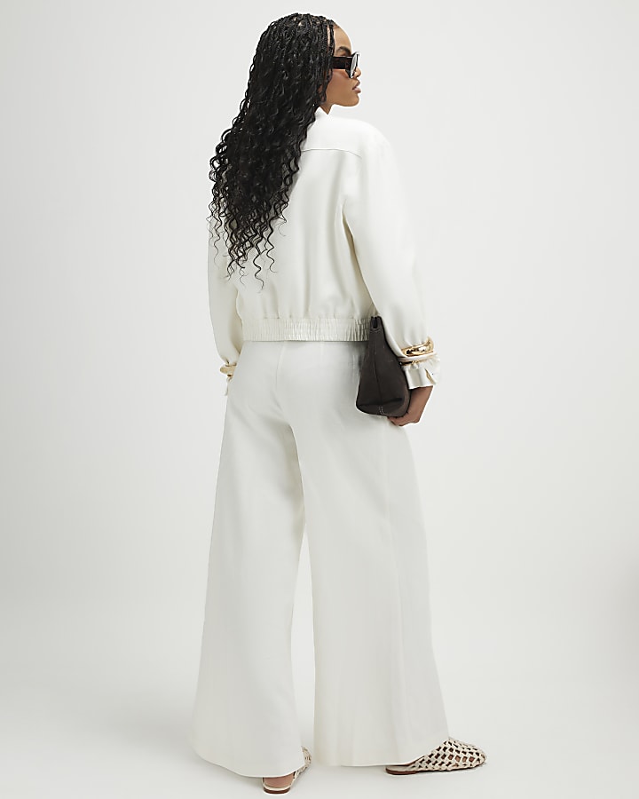 White Belted Wide Leg Trousers