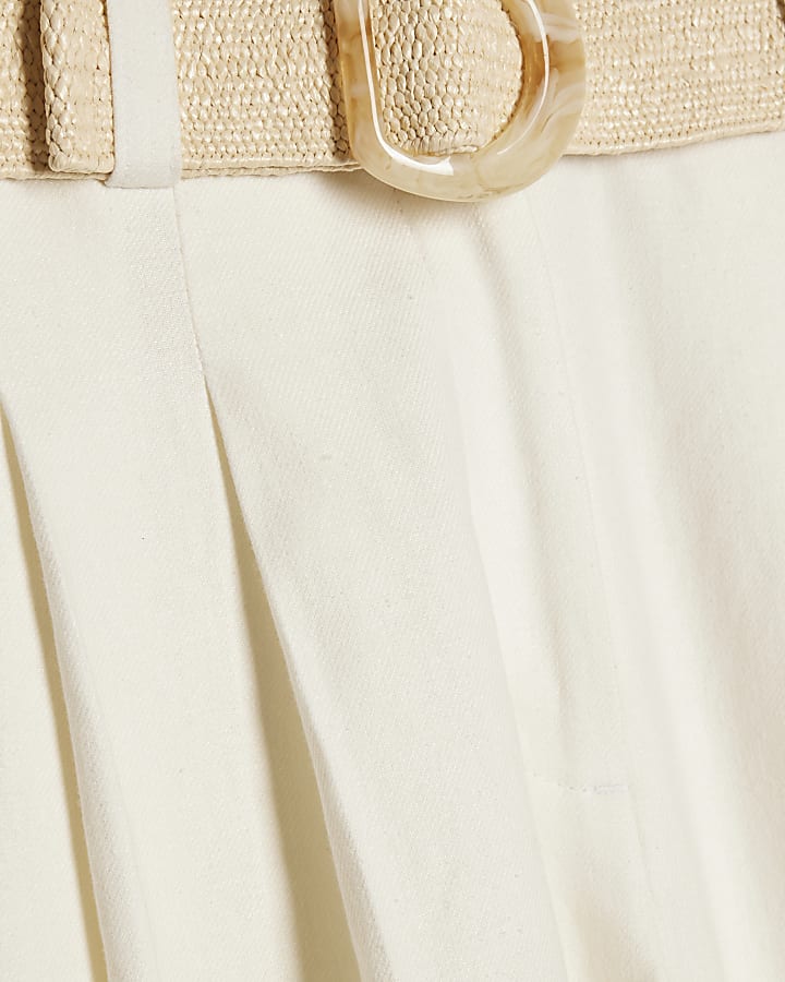 White Belted Wide Leg Trousers