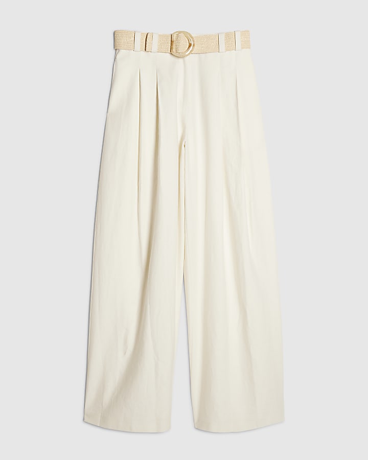 White Belted Wide Leg Trousers