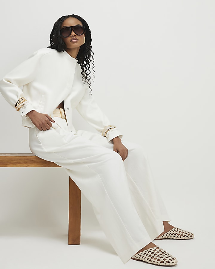 White Belted Wide Leg Trousers