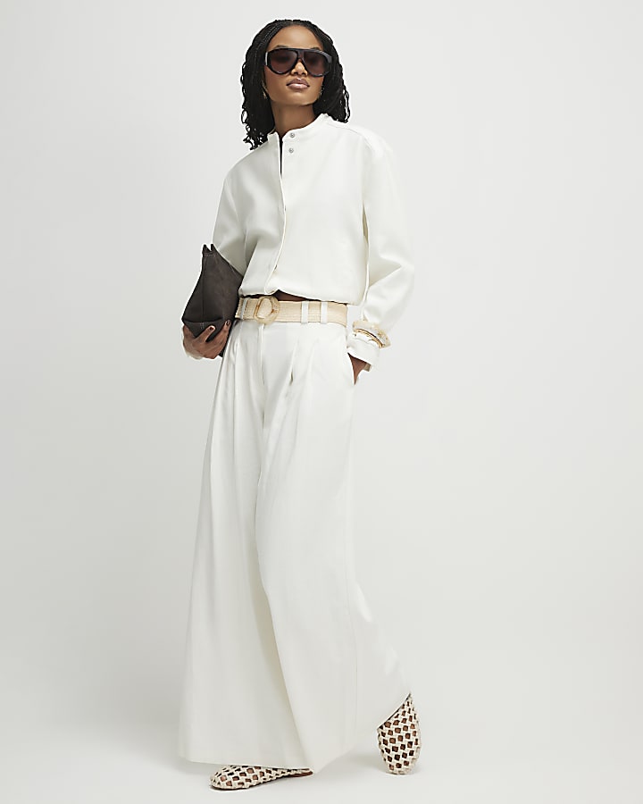White Belted Wide Leg Trousers