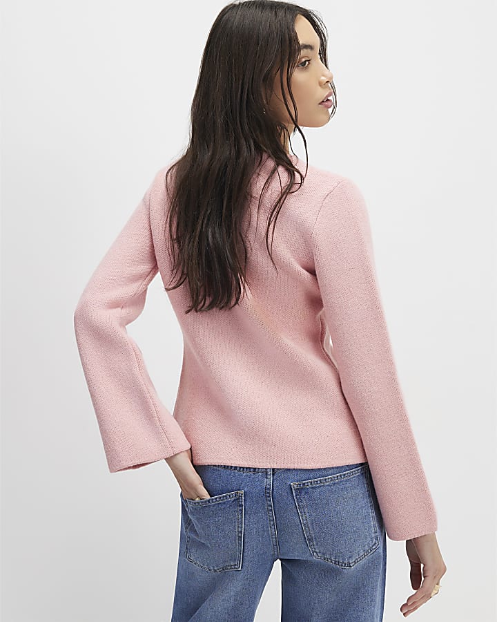 Pink Long Sleeve Button Detail Cardigan