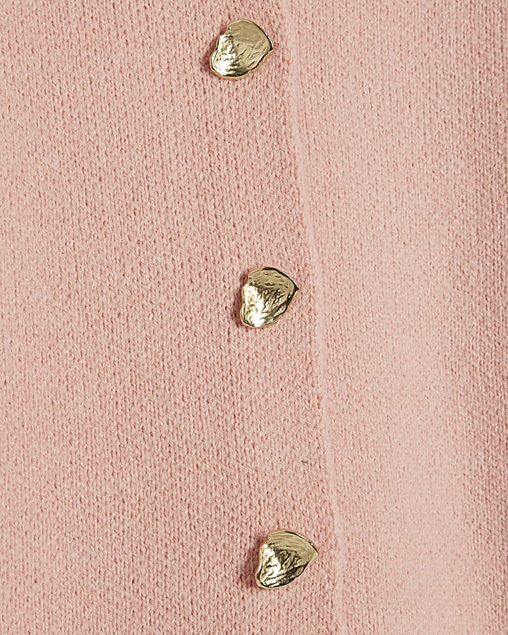 Pink Long Sleeve Button Detail Cardigan
