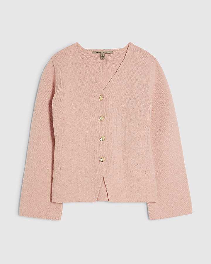 Pink Long Sleeve Button Detail Cardigan