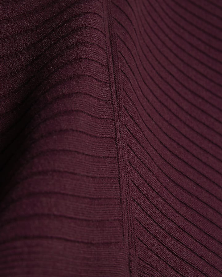 Red Knitted V Neck Ribbed Jumper