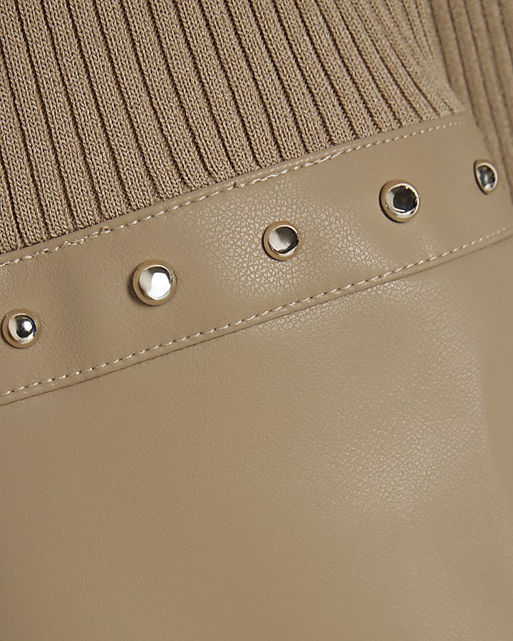 Beige Faux Leather Peplum Hem Top